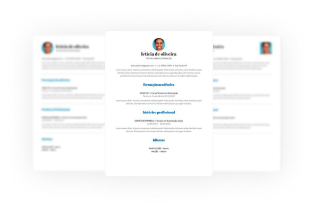 Layout de currículos montados pela plataforma mundo senai